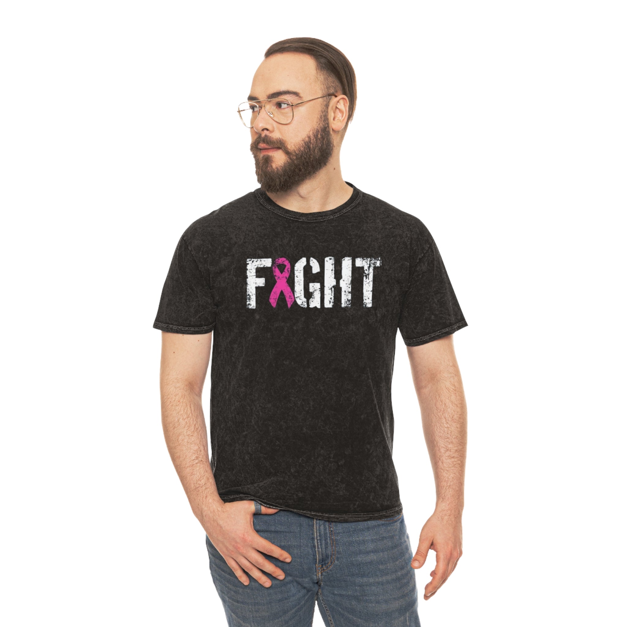 Unisex Mineral Wash T-Shirt - "Fight" Breast Cancer Awareness