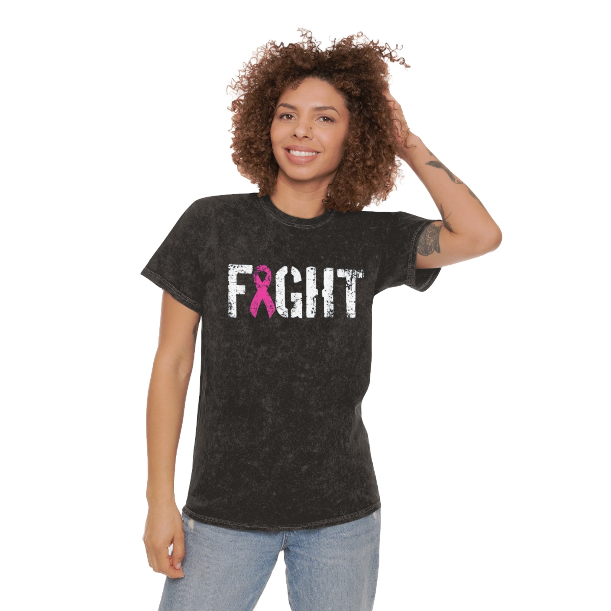 Unisex Mineral Wash T-Shirt - "Fight" Breast Cancer Awareness