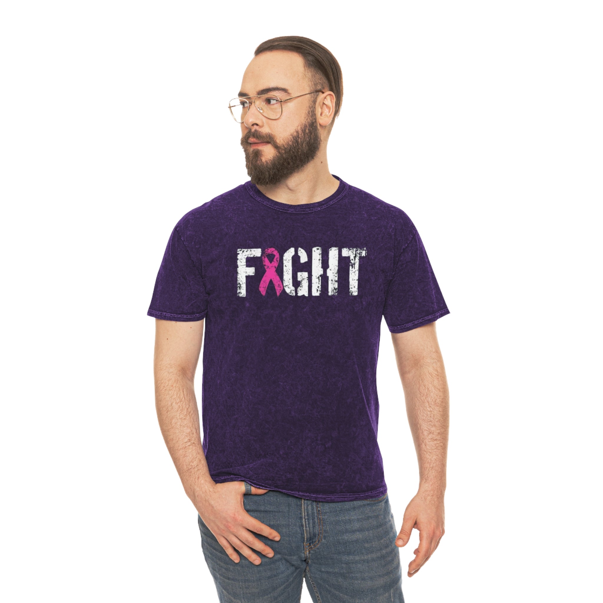 Unisex Mineral Wash T-Shirt - "Fight" Breast Cancer Awareness