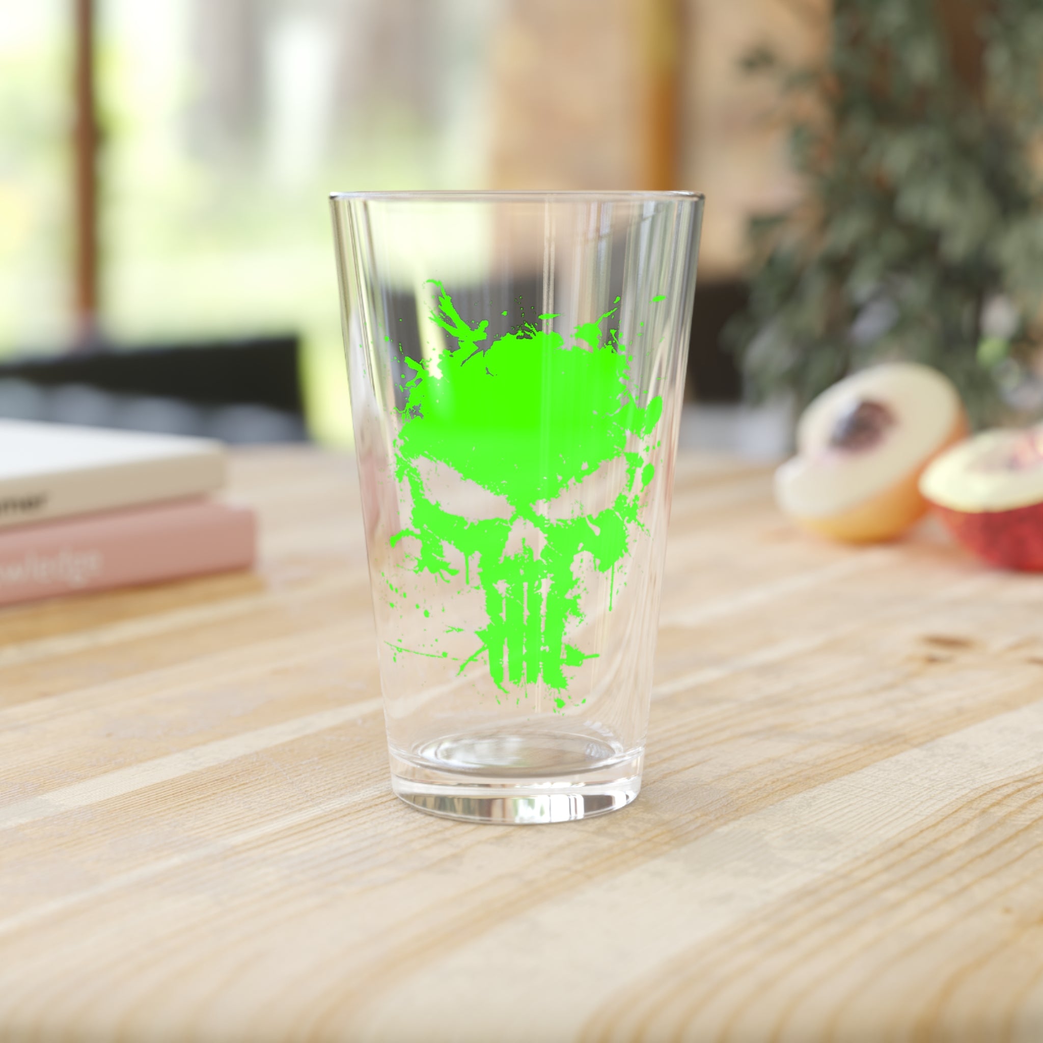 Pint Glass, 16oz - Punisher Splatter Green