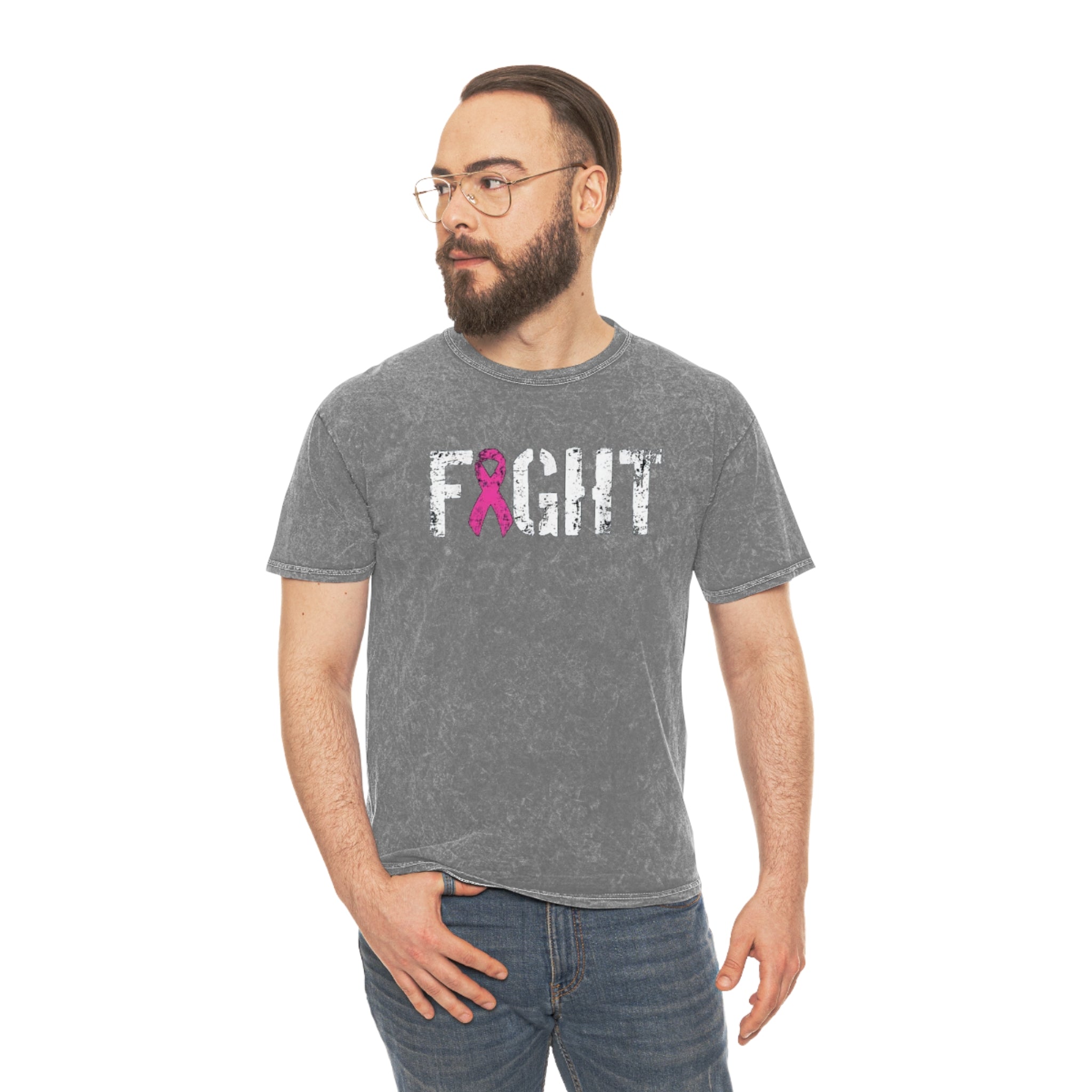 Unisex Mineral Wash T-Shirt - "Fight" Breast Cancer Awareness