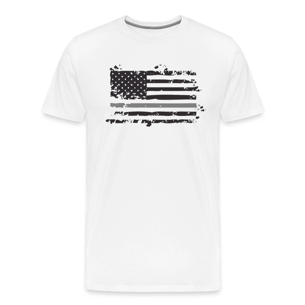 Men's Premium T-Shirt - Distressed Silver Line Flag - white