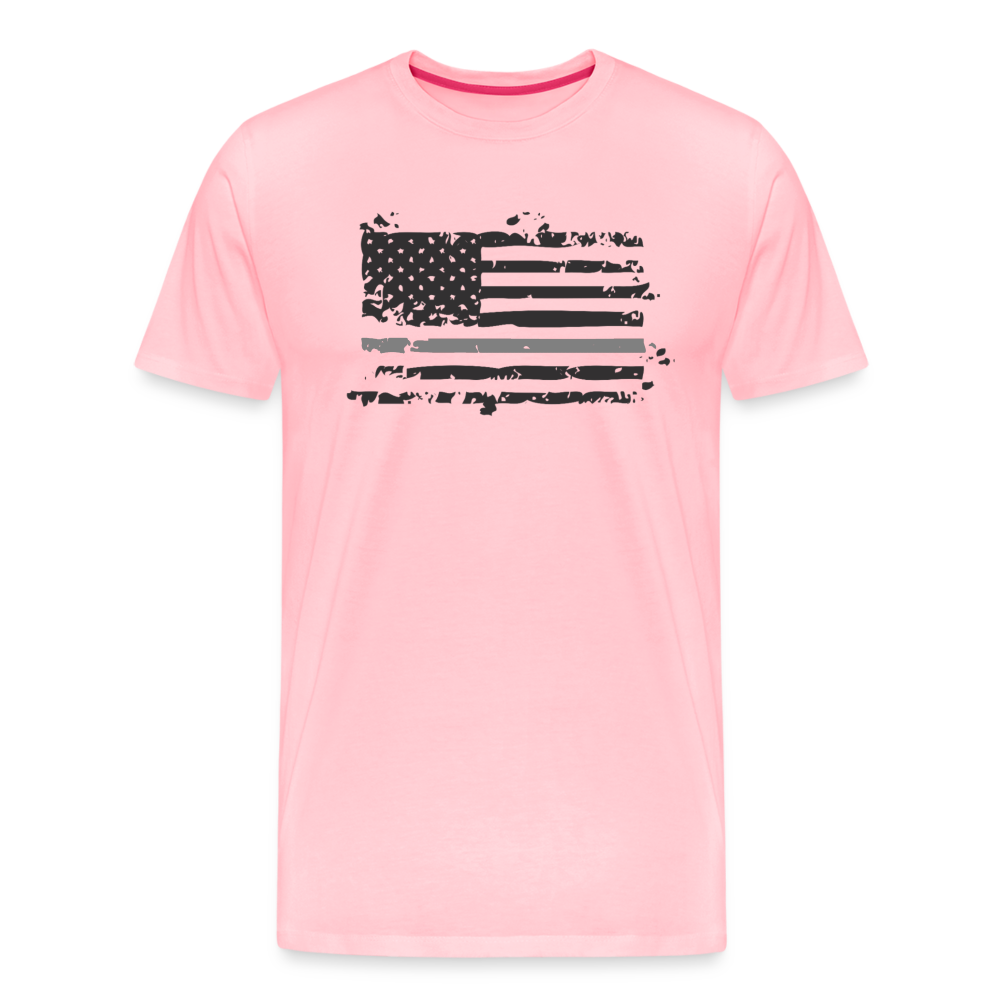 Men's Premium T-Shirt - Distressed Silver Line Flag - pink