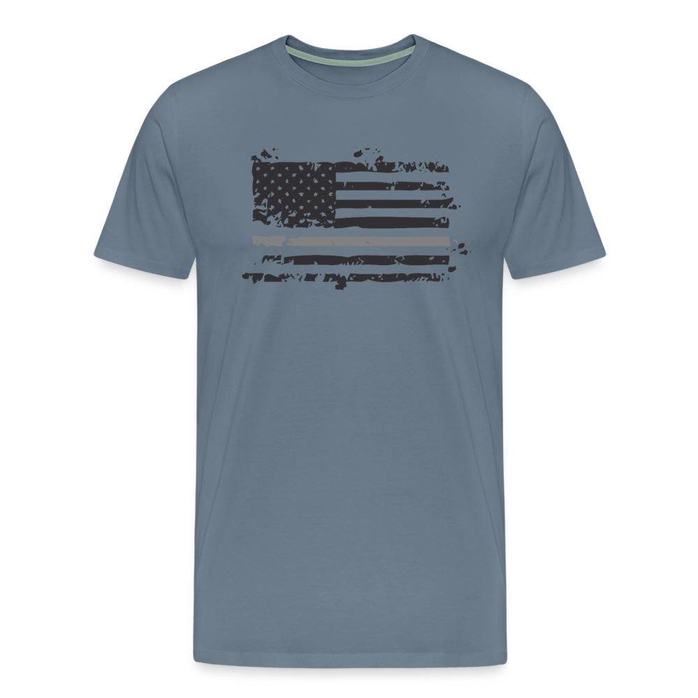 Men's Premium T-Shirt - Distressed Silver Line Flag - steel blue