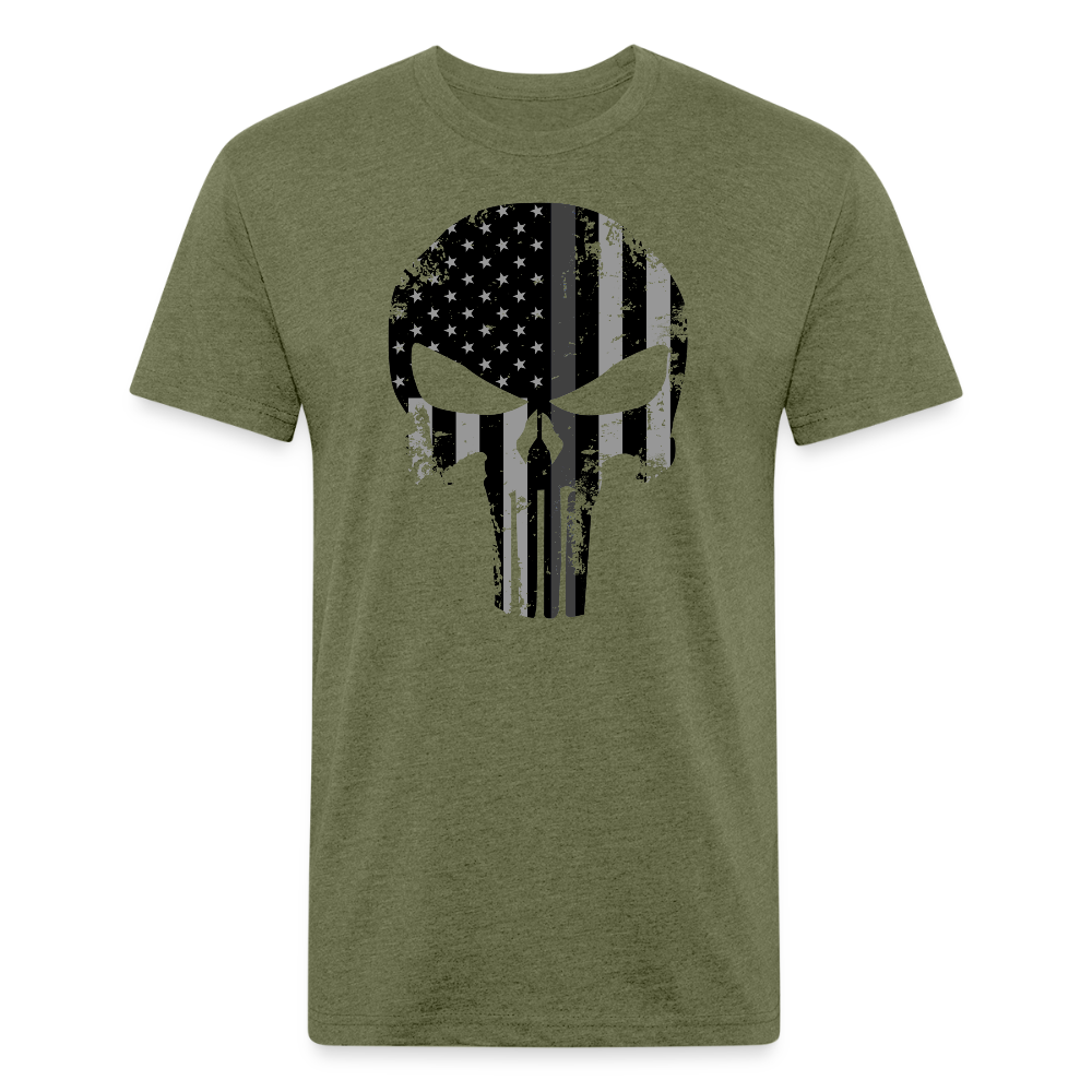 Unisex Poly/Cotton T-Shirt by Next Level - Punisher Thin Silver Line - heather military green