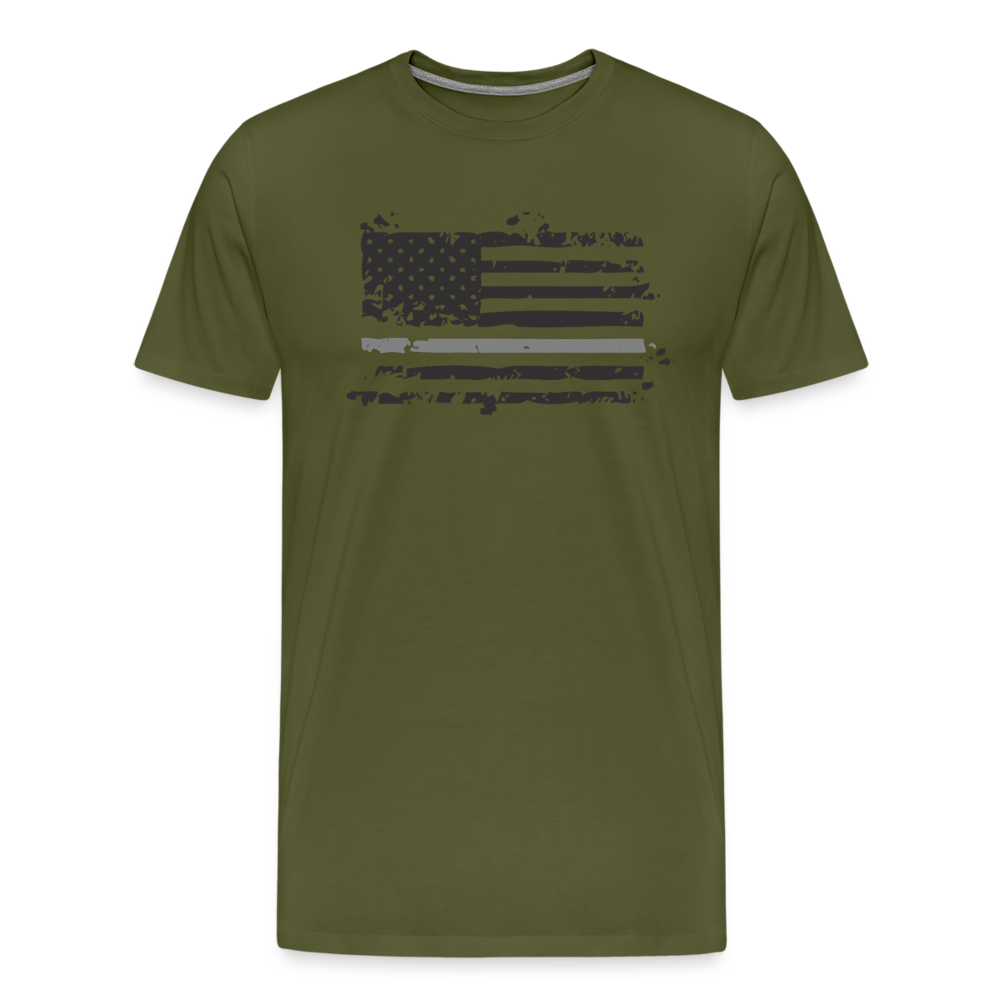 Men's Premium T-Shirt - Distressed Silver Line Flag - olive green