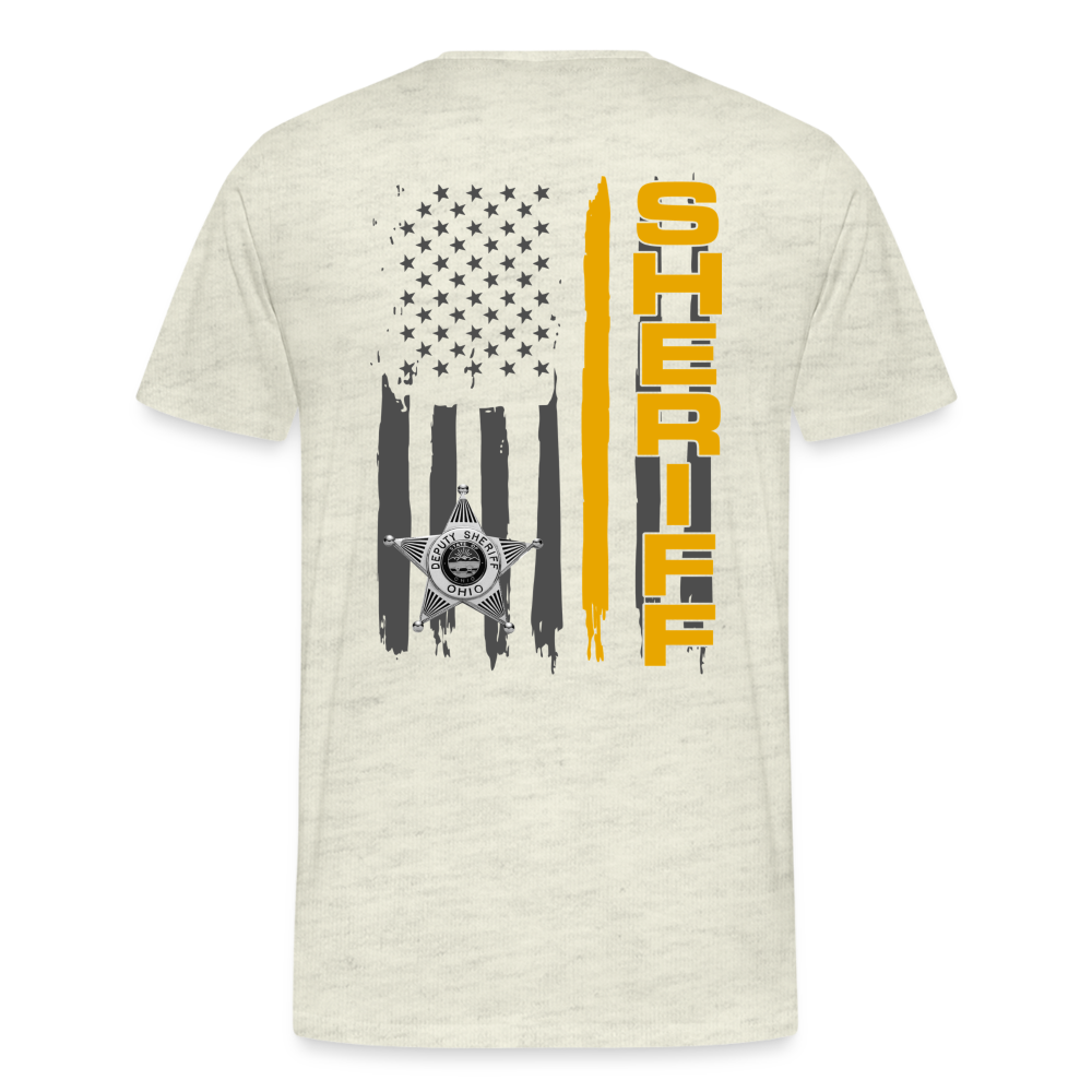Men's Premium T-Shirt - Ohio Sheriff Vertical Flag Fr and Bk - heather oatmeal