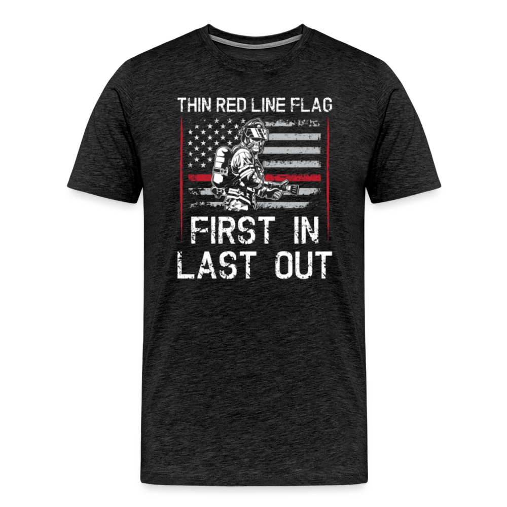 Men's Premium T-Shirt - Thin Red Line Flag - First In - charcoal grey