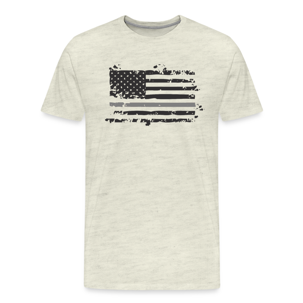 Men's Premium T-Shirt - Distressed Silver Line Flag - heather oatmeal