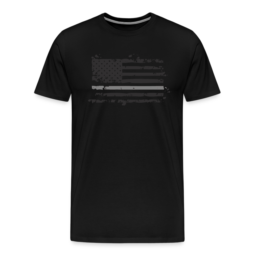 Men's Premium T-Shirt - Distressed Silver Line Flag - black