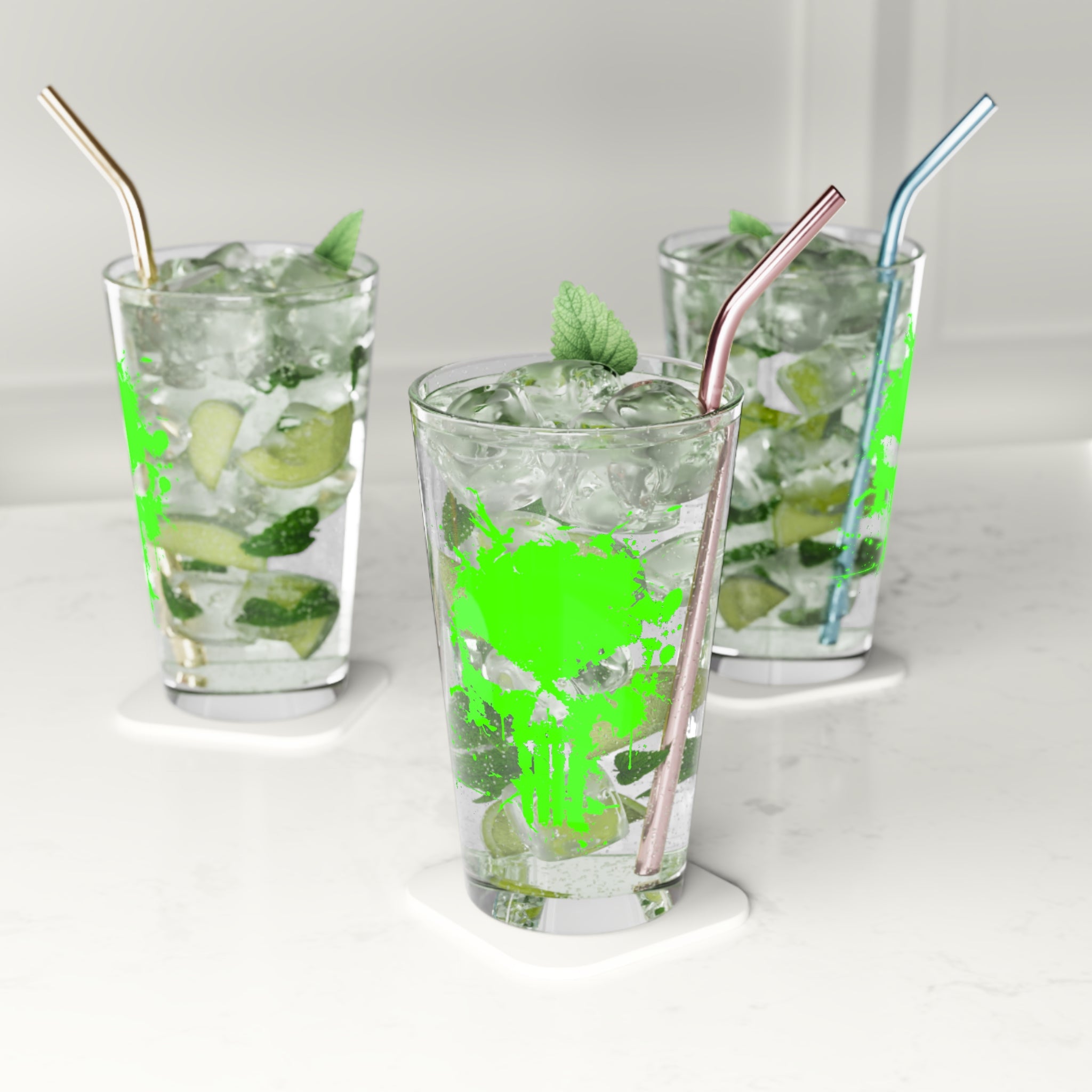 Pint Glass, 16oz - Punisher Splatter Green
