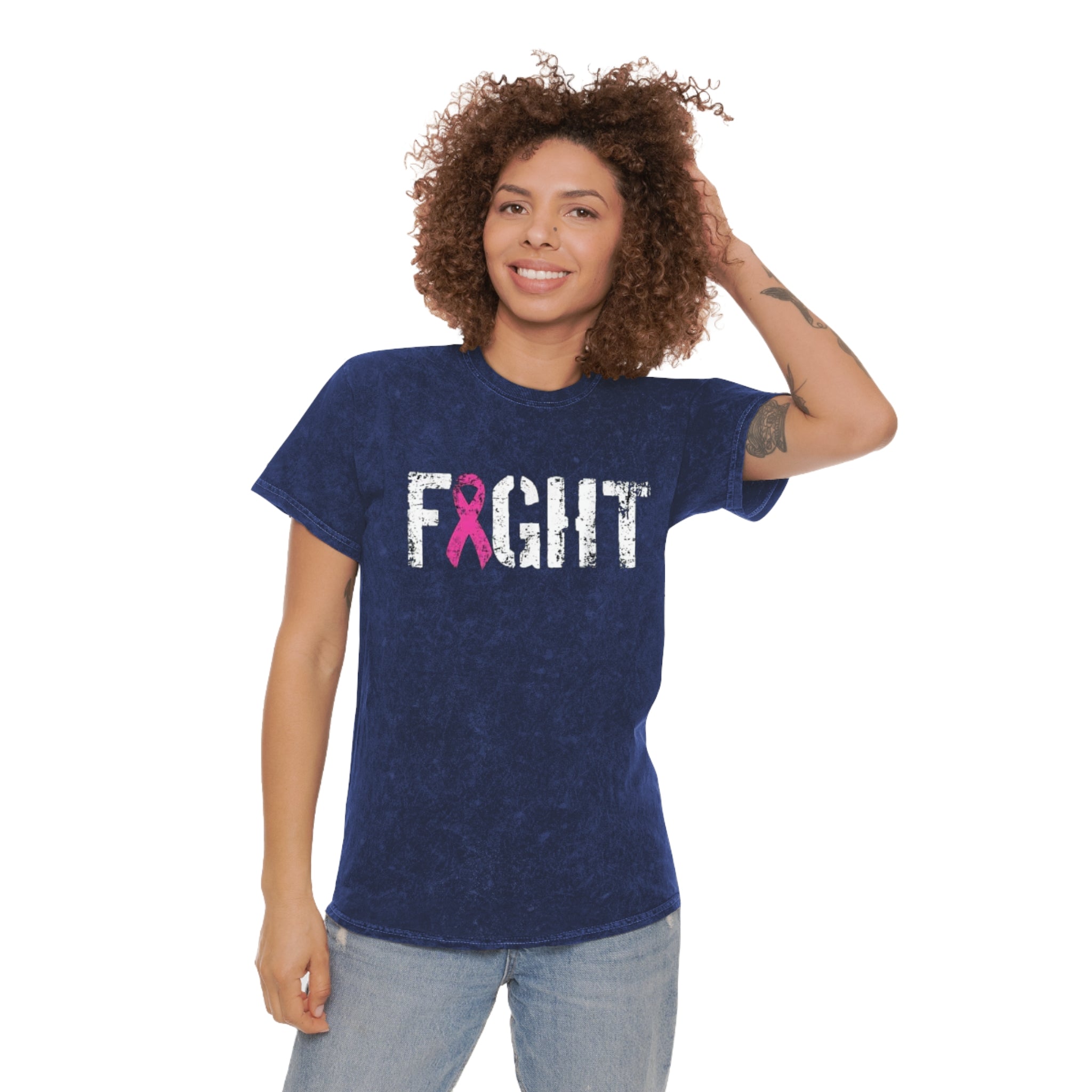 Unisex Mineral Wash T-Shirt - "Fight" Breast Cancer Awareness