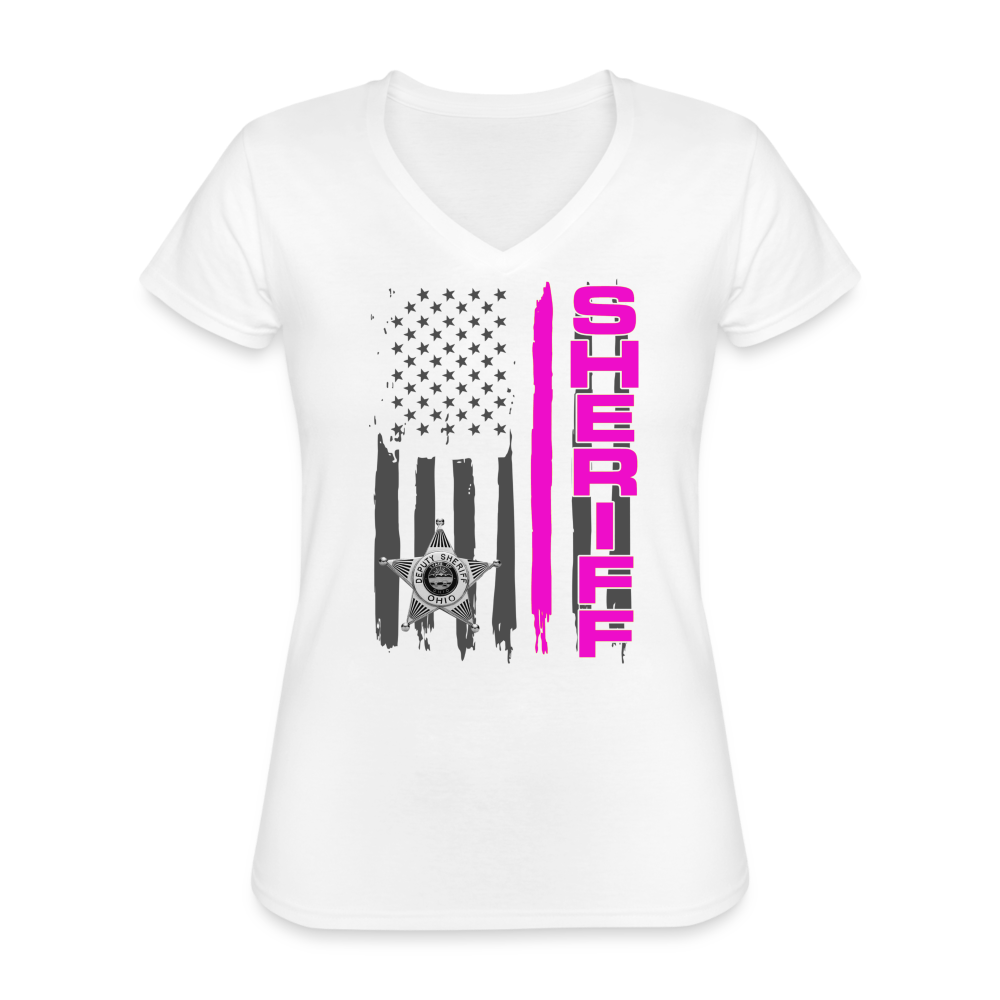Women's V-Neck T-Shirt - Ohio Sheriff Vertical Pink - white