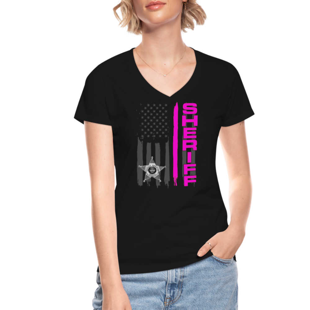 Women's V-Neck T-Shirt - Ohio Sheriff Vertical Pink - black