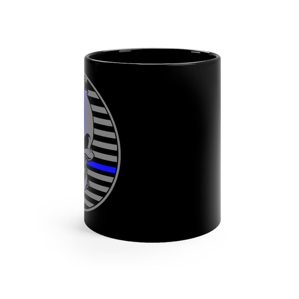 Black mug 11oz - Blue Line Skull Flag