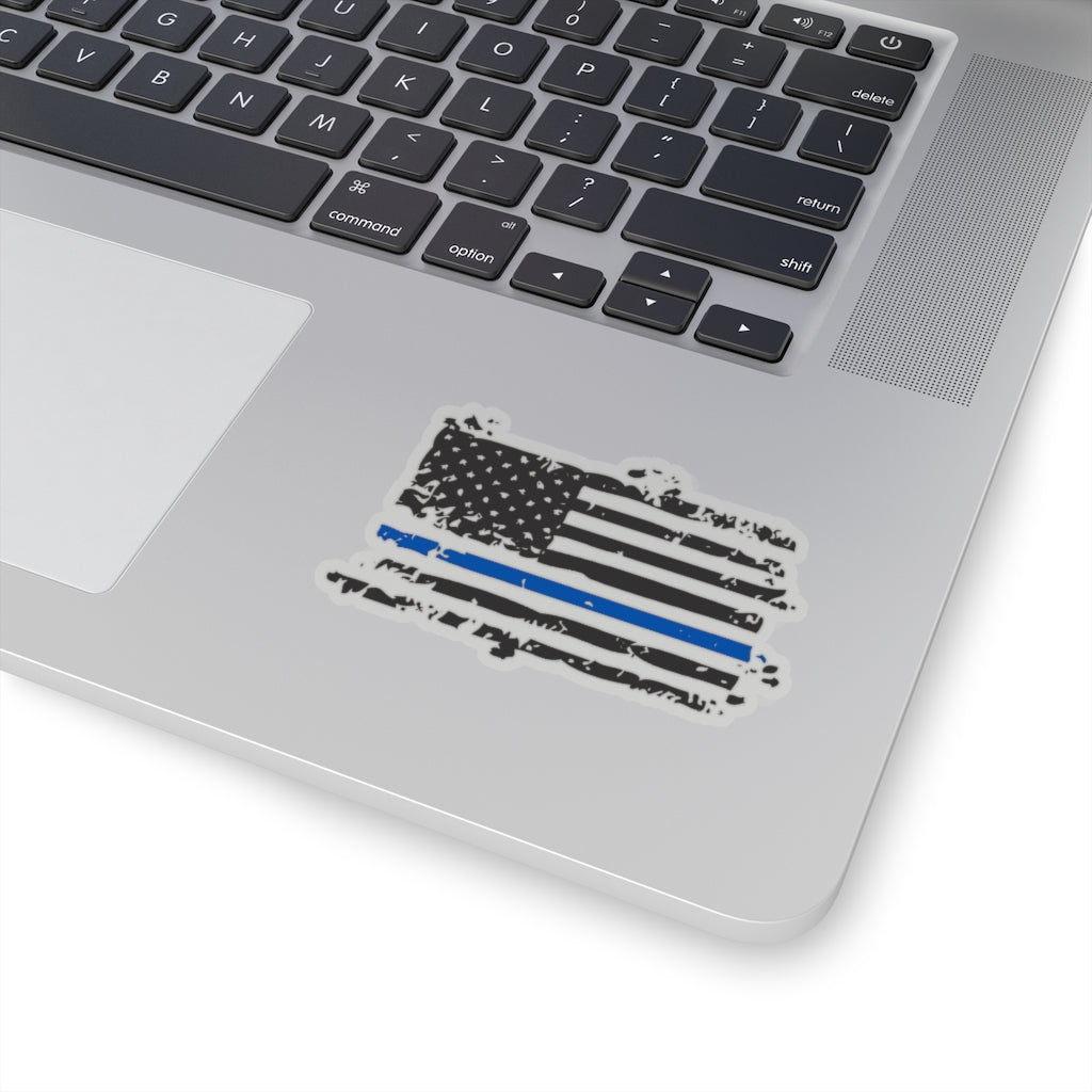 Kiss-Cut Stickers - Distressed Thin Blue Line Flag