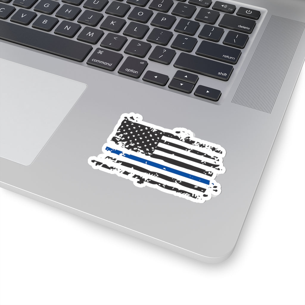 Kiss-Cut Stickers - Distressed Thin Blue Line Flag