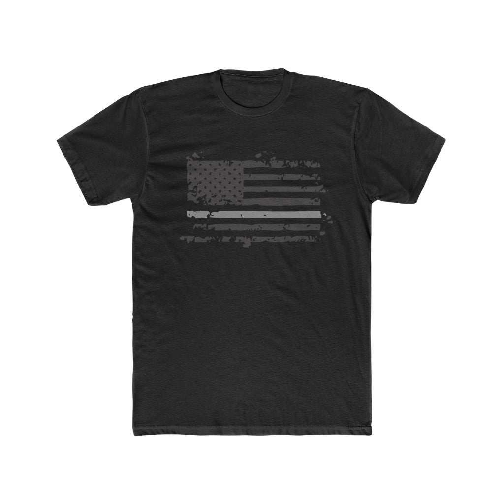 Men's Cotton Crew Tee - Distressed Gray Line Flag