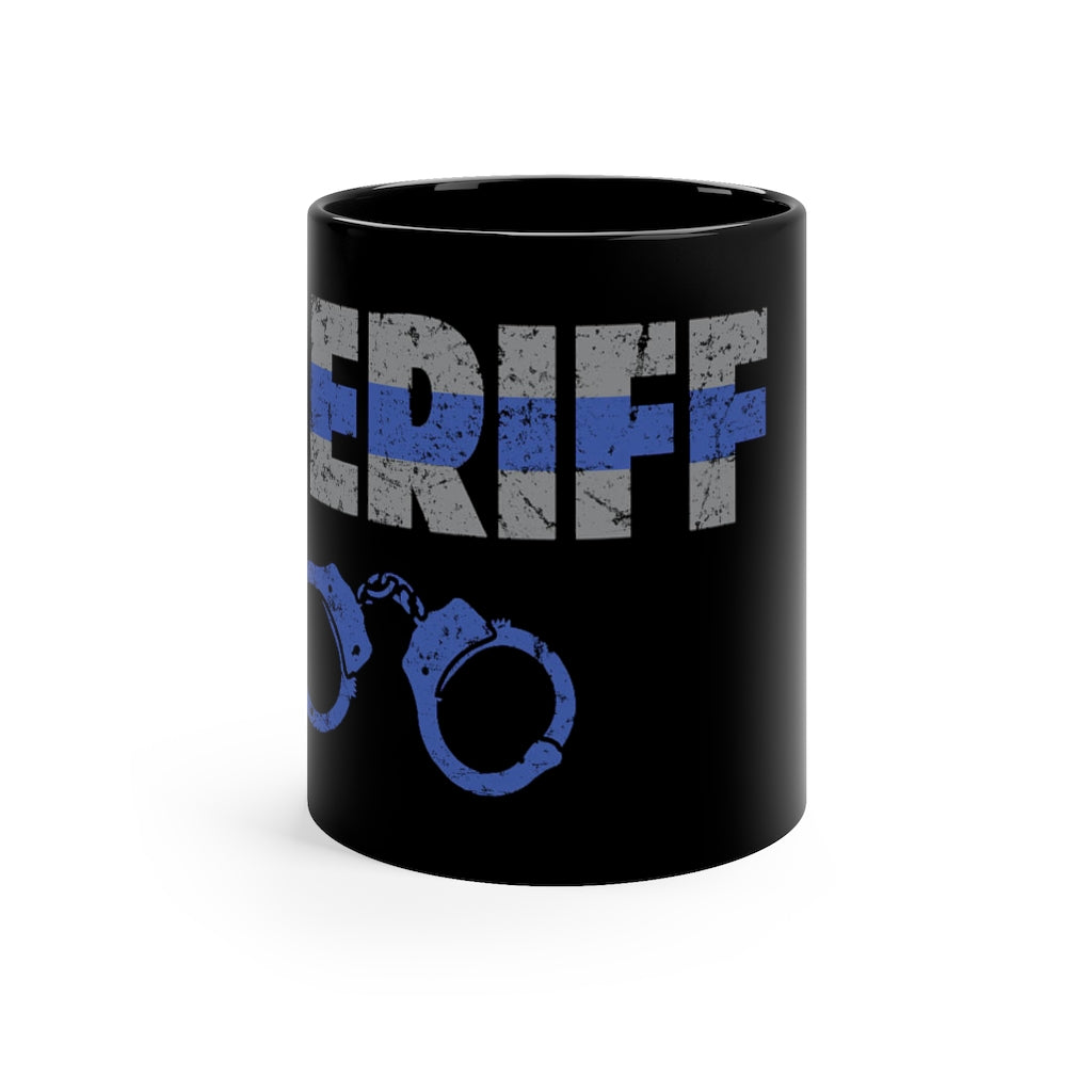 Black mug 11oz - Sheriff Blue Line / Cuffs