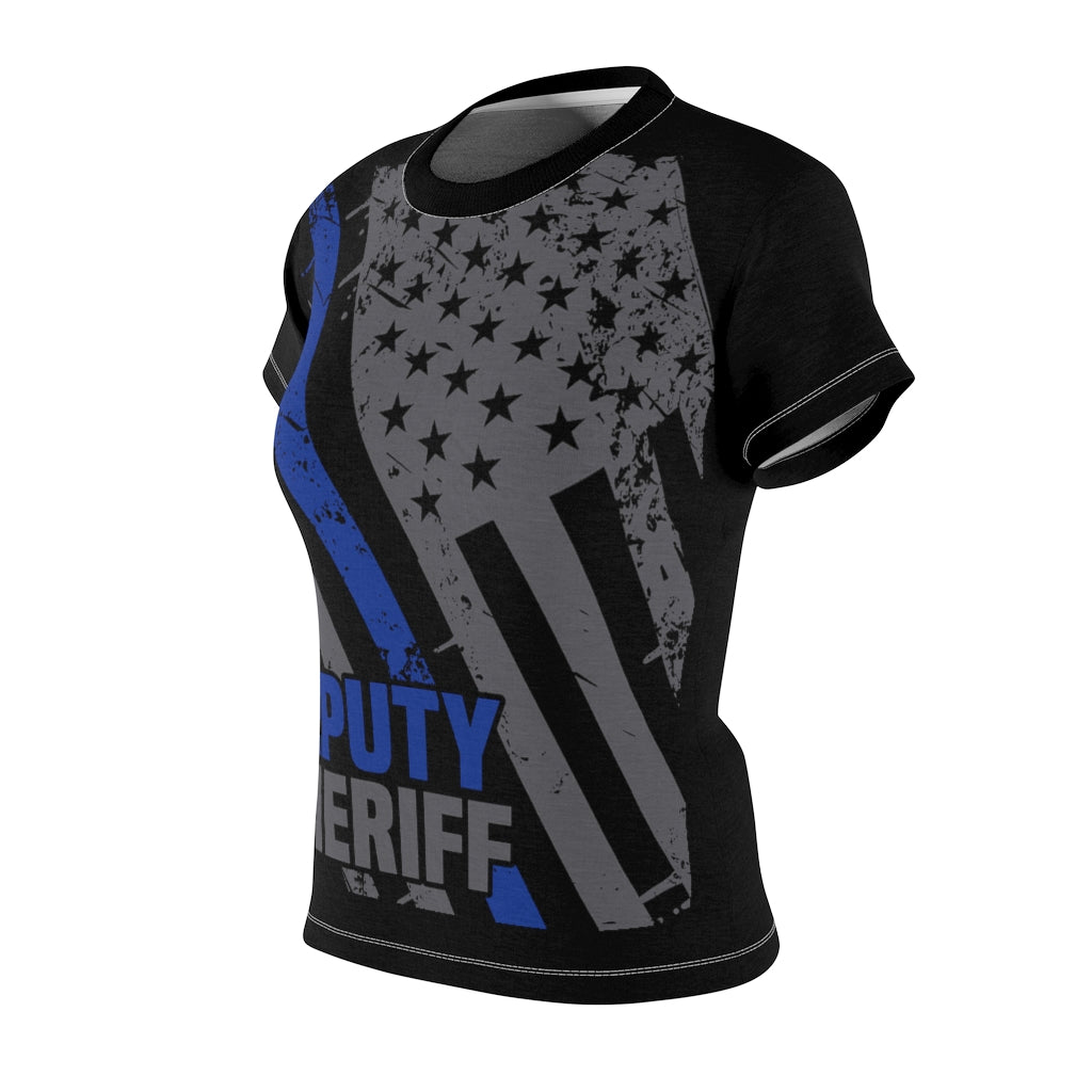 Women's AOP Cut & Sew Tee - Deputy Sheriff Blue Line Flag