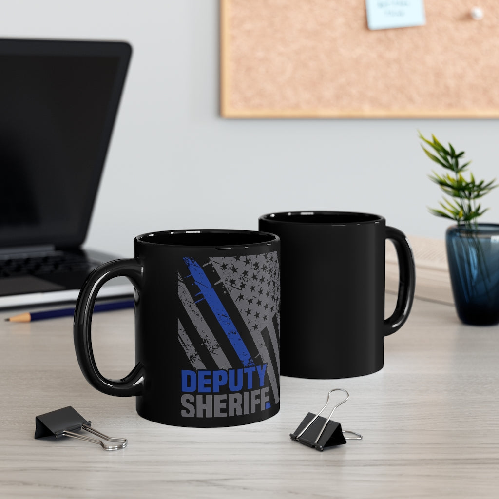 Black mug 11oz - Deputy Sheriff Blue Line Flag