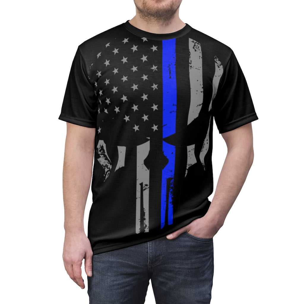 Unisex AOP Cut & Sew Tee - Blue Line Punisher