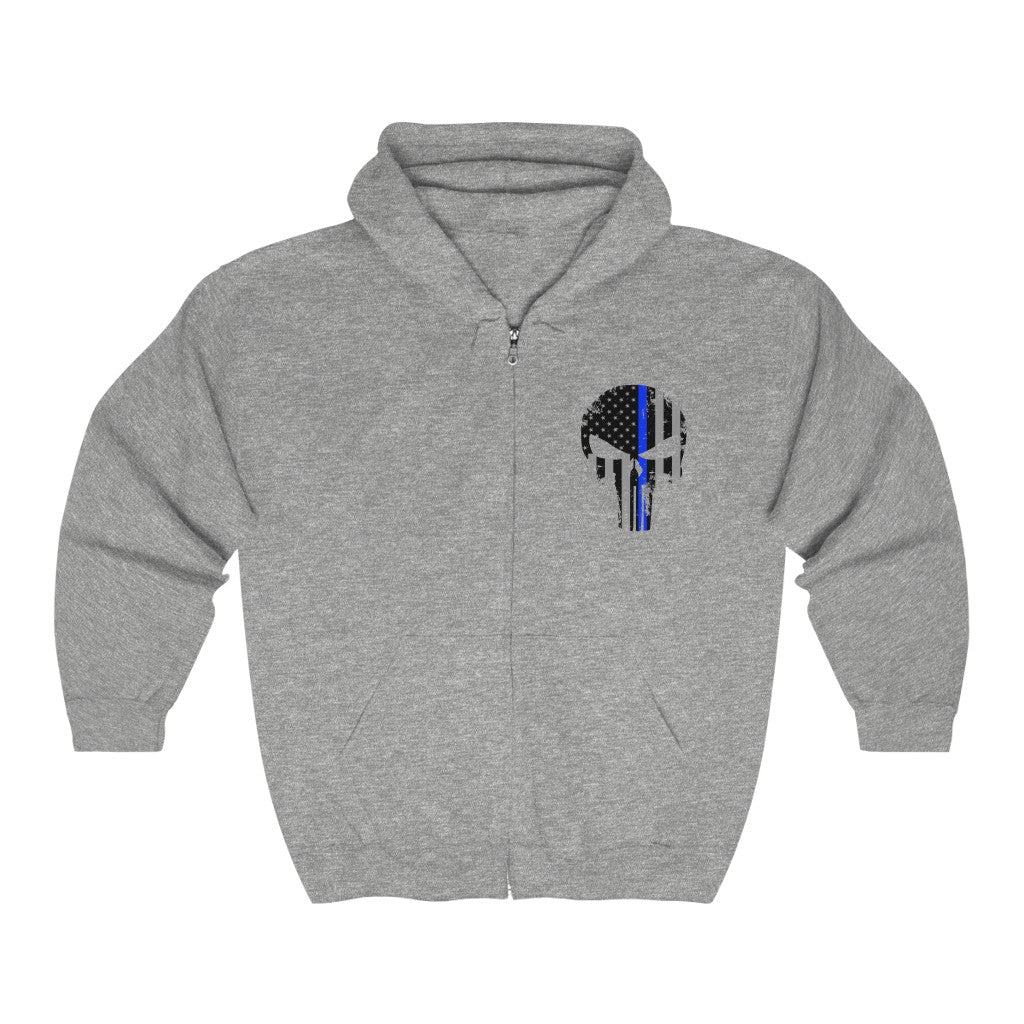 Unisex Heavy Blend™ Full Zip Hooded Sweatshirt - Blue Line Punisher