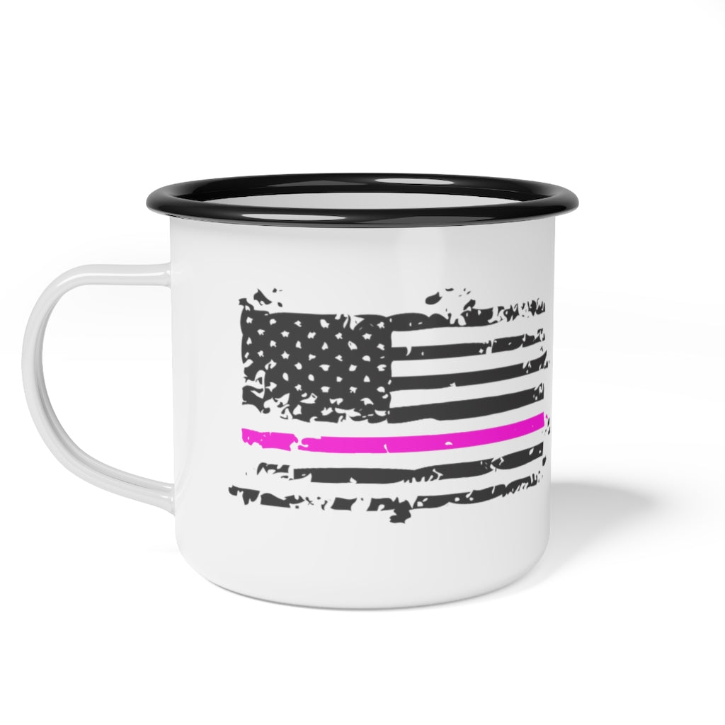 Enamel Camp Cup 12oz - Pink Line Distressed Flag