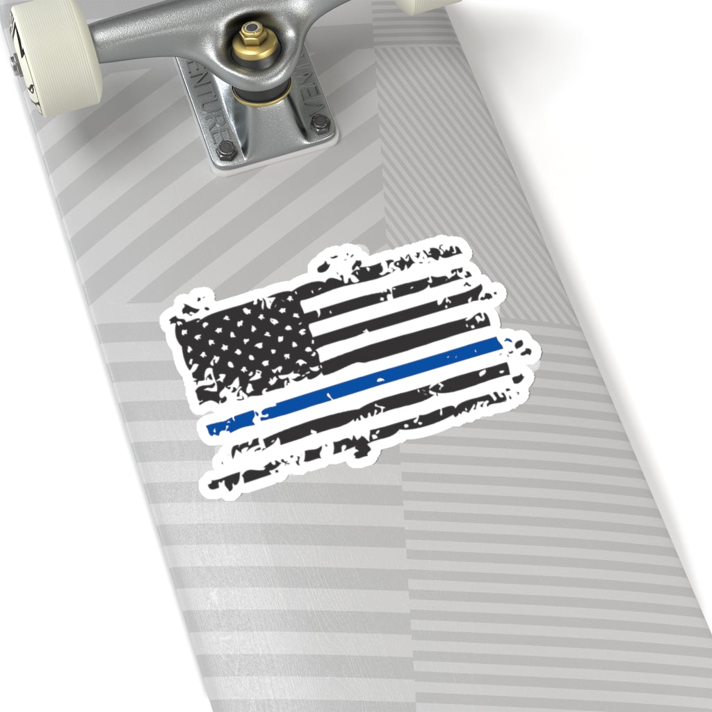 Kiss-Cut Stickers - Distressed Thin Blue Line Flag