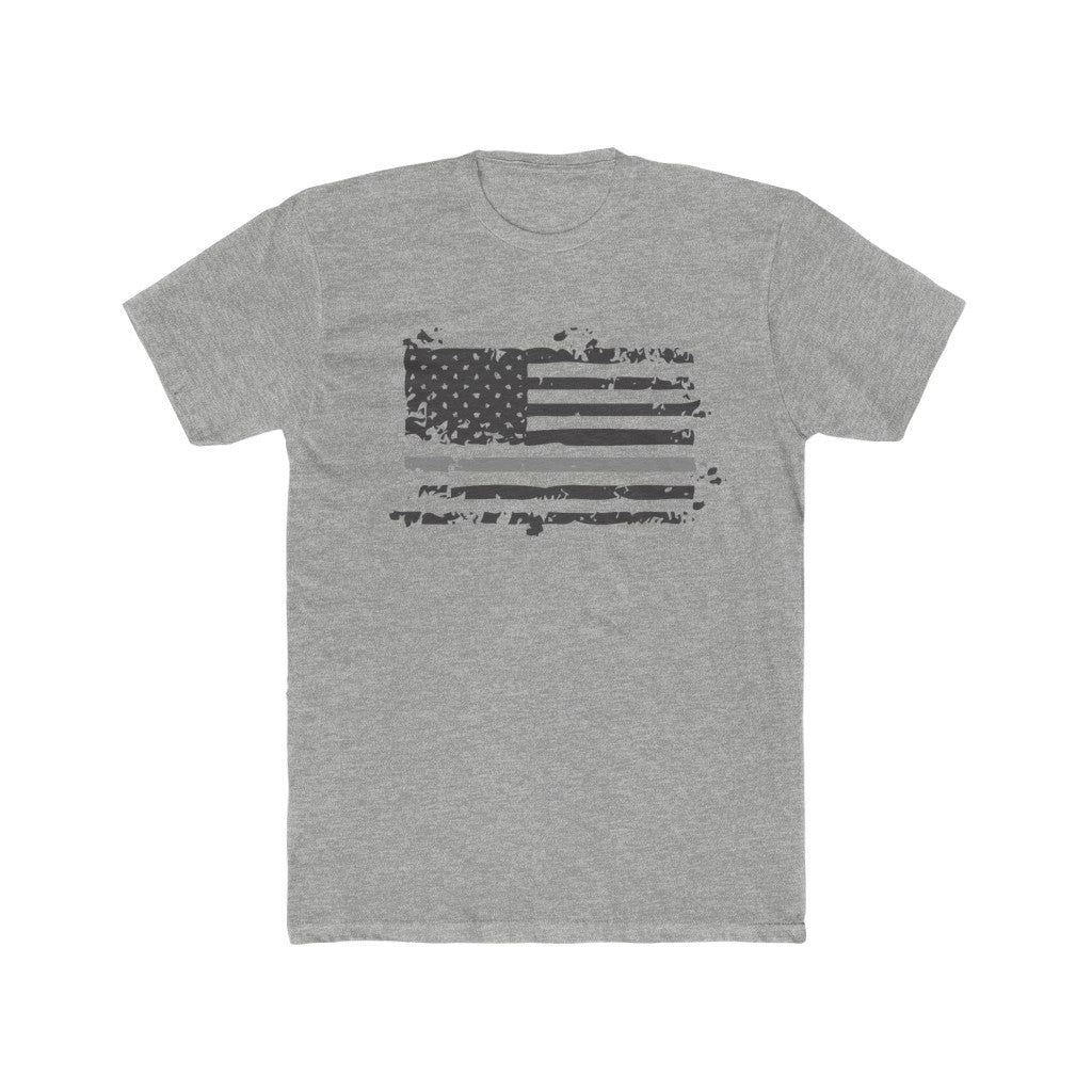 Men's Cotton Crew Tee - Distressed Gray Line Flag