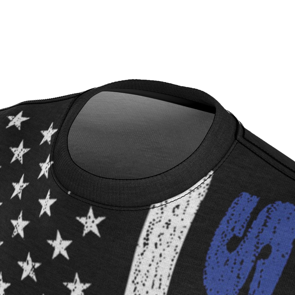 Unisex AOP Cut & Sew Tee - Sheriff Blue Line Vertical Flag