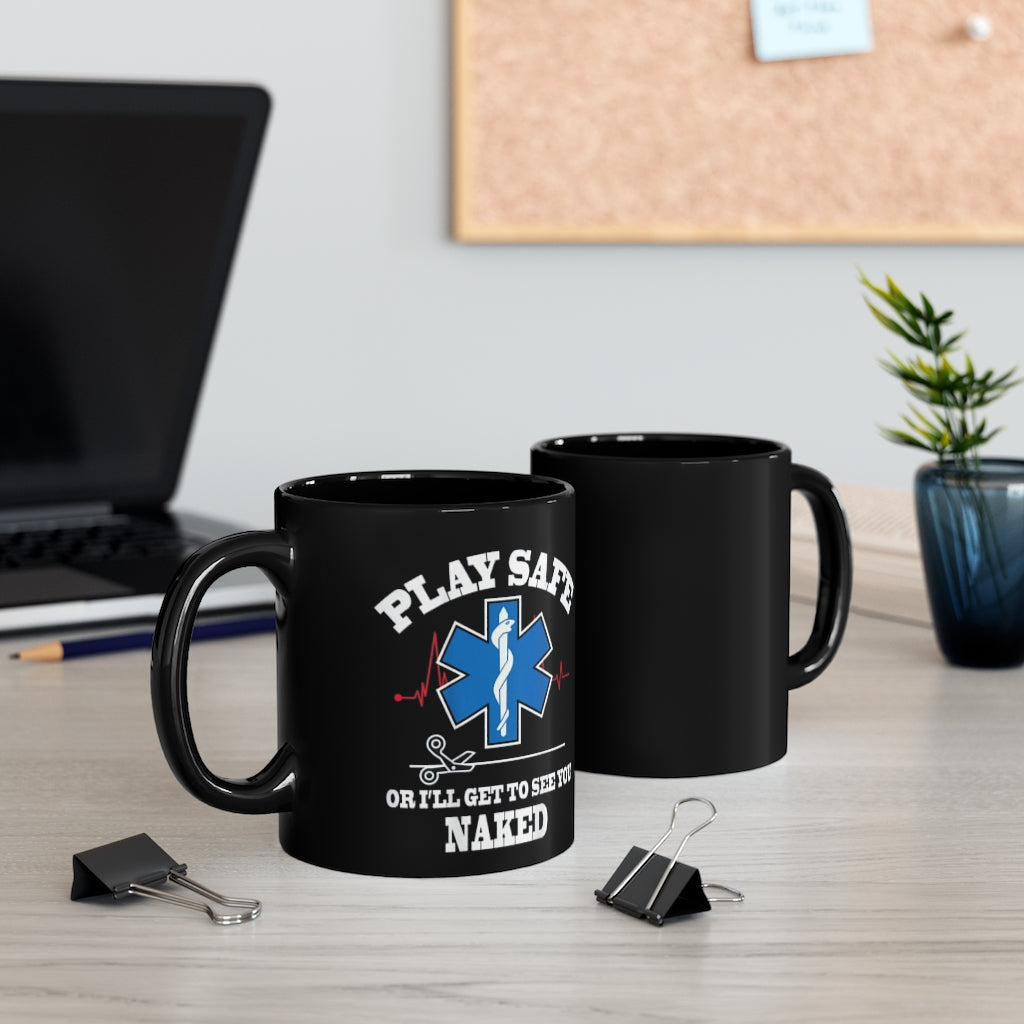 Black mug 11oz - Play Safe