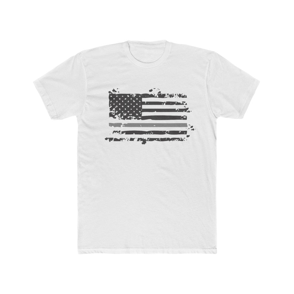 Men's Cotton Crew Tee - Distressed Gray Line Flag