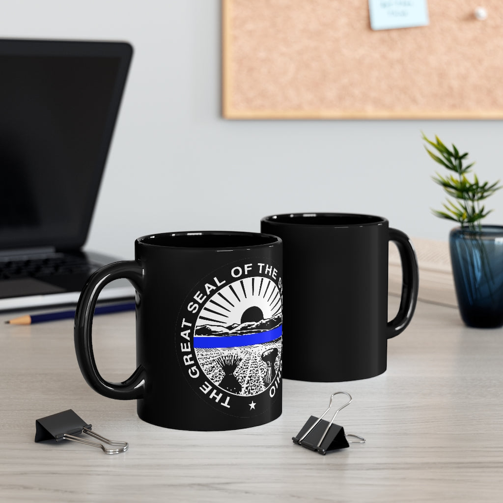 Black mug 11oz -Blue Line Ohio Seal