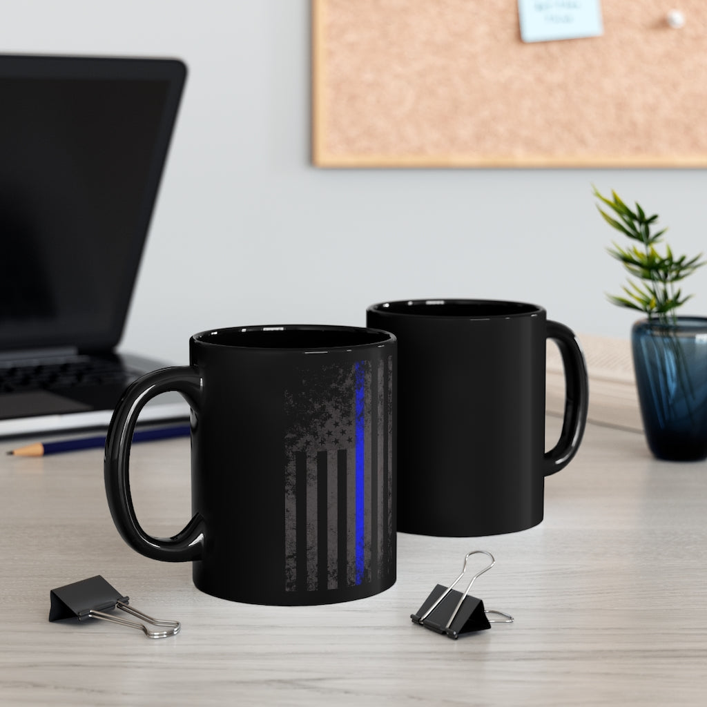 Black mug 11oz - Thin Blue Line Vertical Flag Subdued