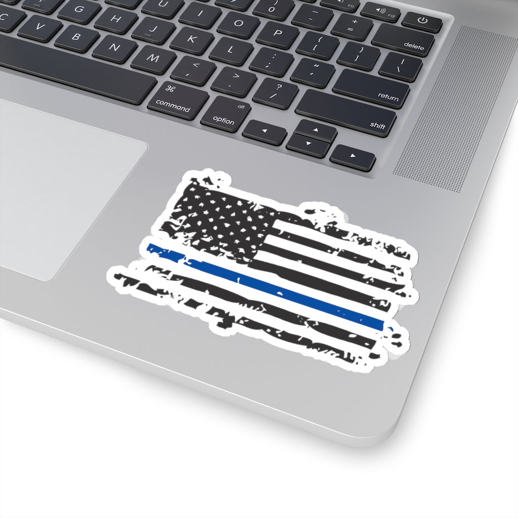 Kiss-Cut Stickers - Distressed Thin Blue Line Flag