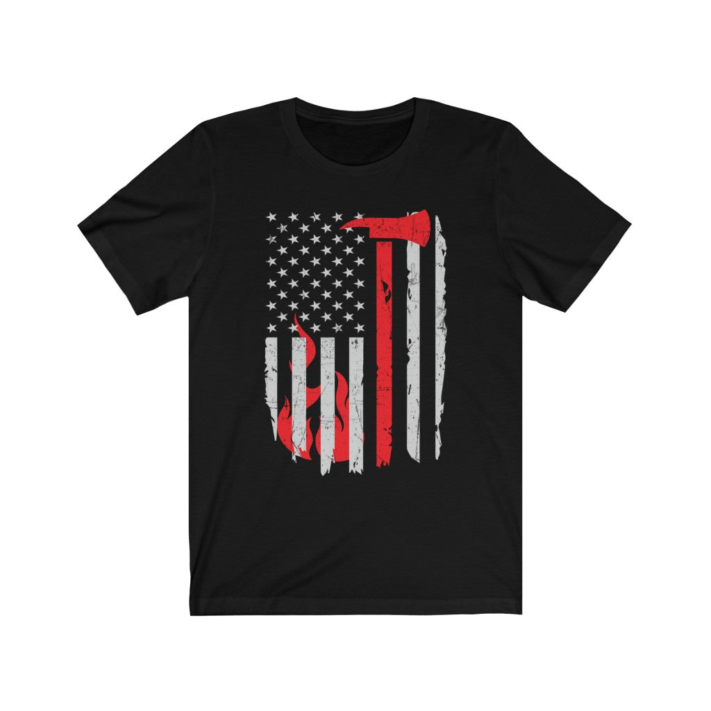 Unisex Jersey Short Sleeve Tee - Thin Red Line Axe Vertical Flag