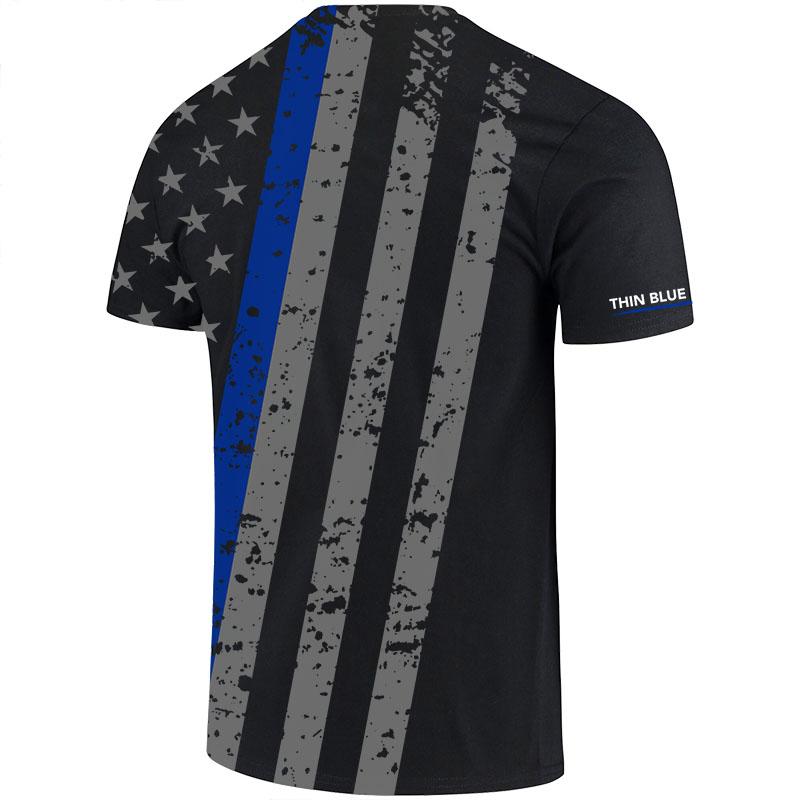 Athletic, Dry Wicking Men's Shirt - Distressed Thin Blue Line Flag