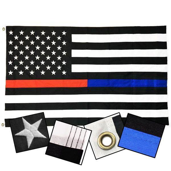 Durasleek Thin Dual Line American Flag, Sewn & Embroidered