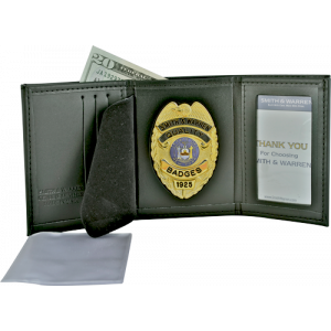 Smith & Warren Dress Leather Single ID Tri-Fold Wallet W/ 3 Credit Card Slots for Ohio Sheriff 5pt Star