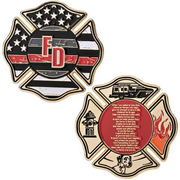 Firefighter's Prayer - Thin Red Line Challenge Coin