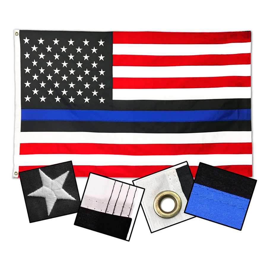 DuraSleek - Red White & Blue , Thin Blue Line American Flag - Sewn & Embroidered