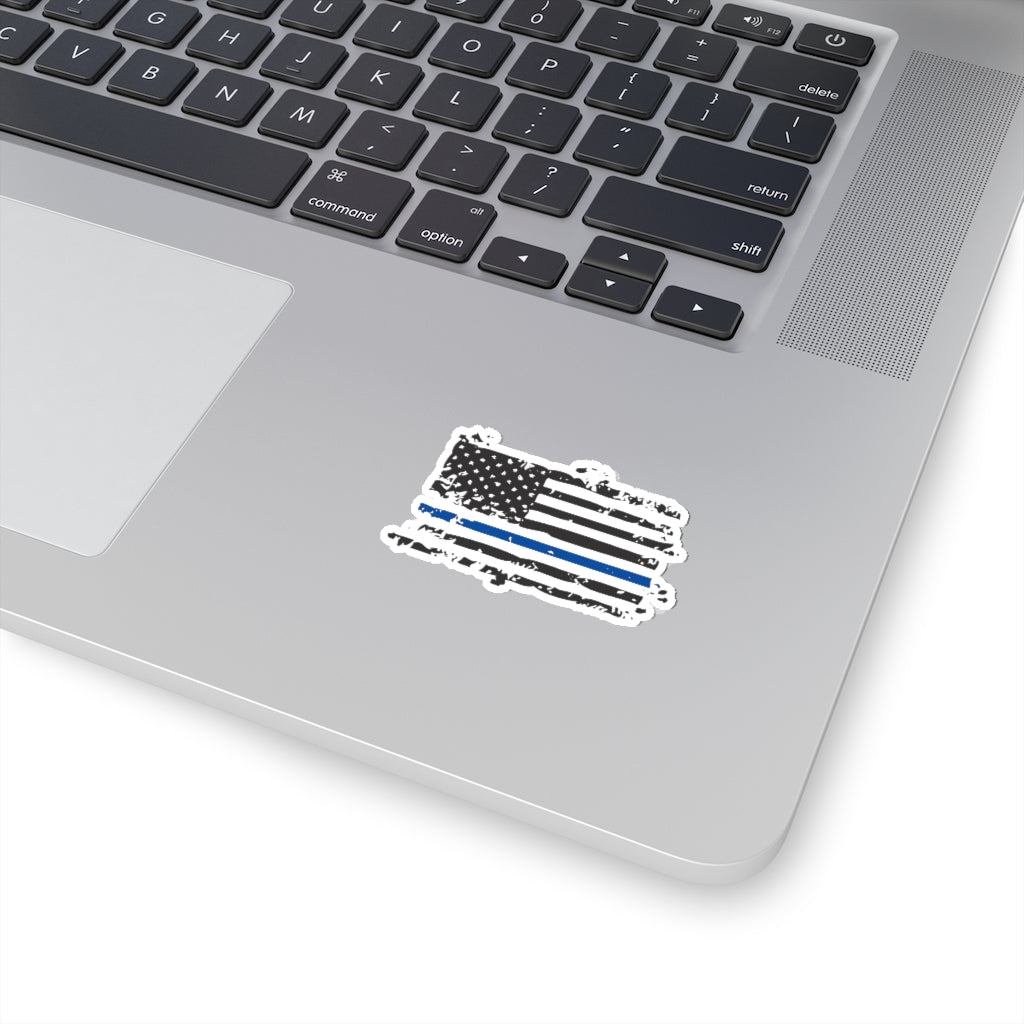 Kiss-Cut Stickers - Distressed Thin Blue Line Flag