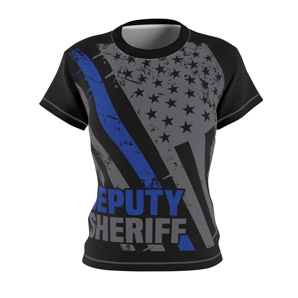 Women's AOP Cut & Sew Tee - Deputy Sheriff Blue Line Flag