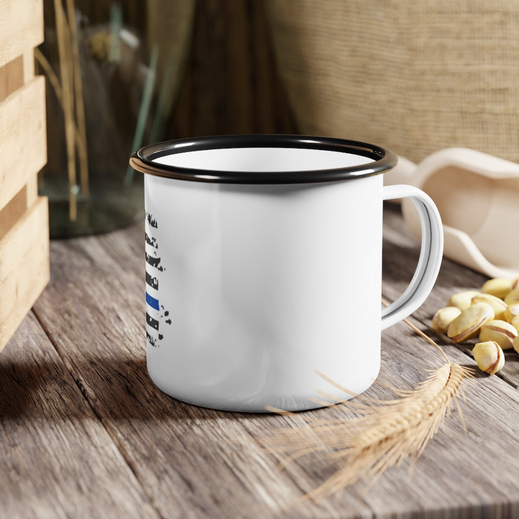 Enamel Camp Cup 12oz - Thin Blue Line Distressed Flag