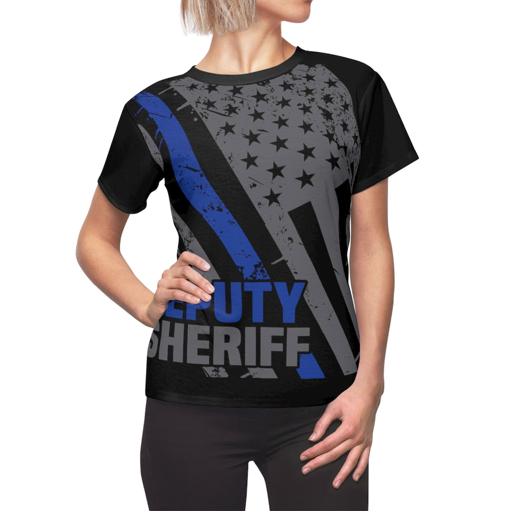 Women's AOP Cut & Sew Tee - Deputy Sheriff Blue Line Flag