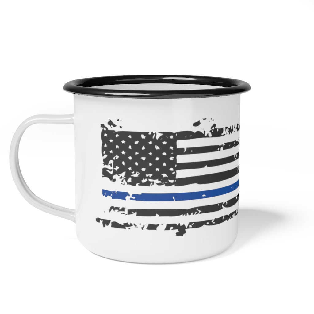 Enamel Camp Cup 12oz - Thin Blue Line Distressed Flag