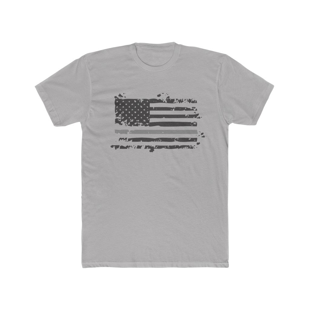 Men's Cotton Crew Tee - Distressed Gray Line Flag