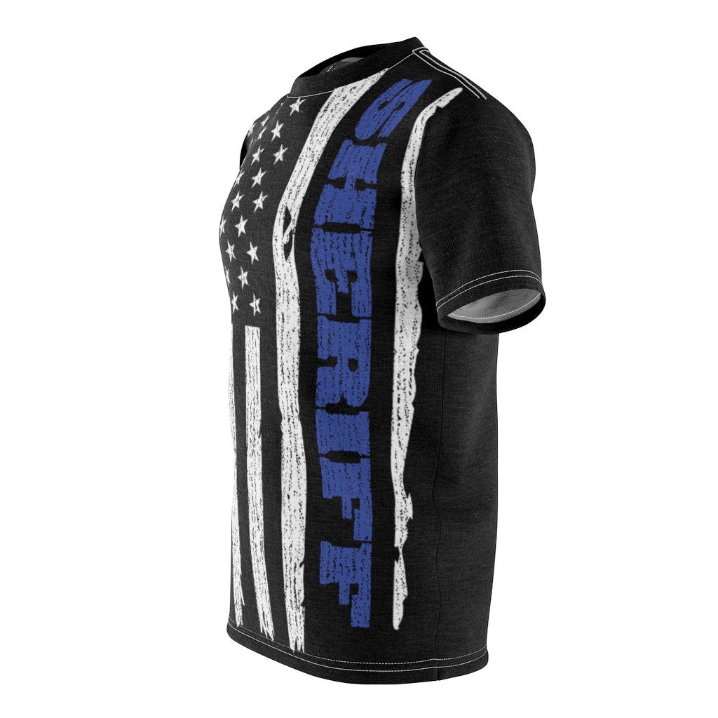 Unisex AOP Cut & Sew Tee - Sheriff Blue Line Vertical Flag