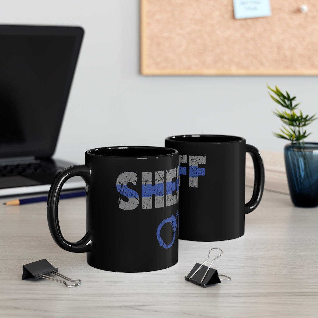 Black mug 11oz - Sheriff Blue Line / Cuffs